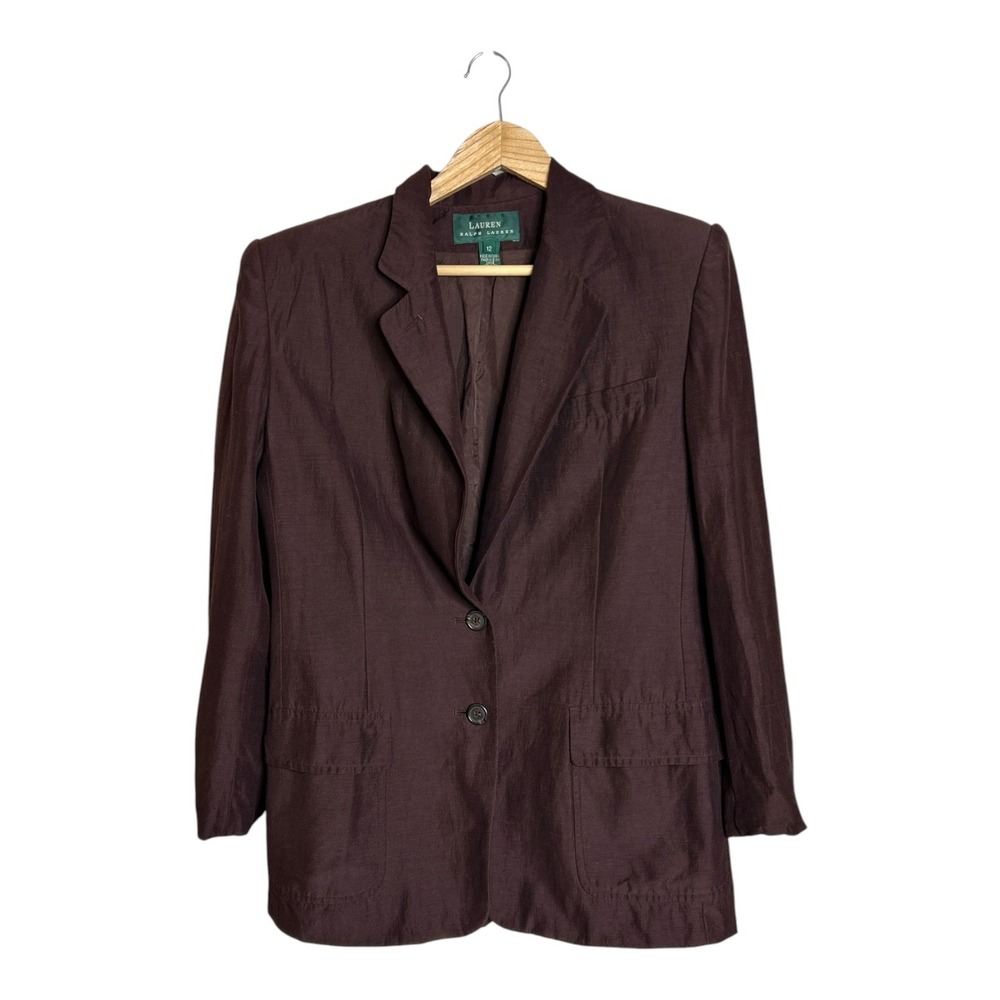 Vintage Lauren Ralph Lauren  Chocolate Brown Silk Linen Blazer Size 12